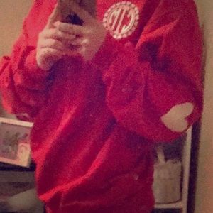 Red crewneck monogrammed sweatshirt